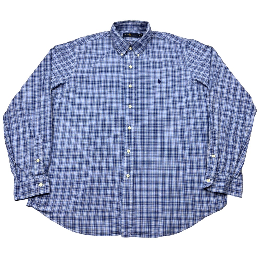 Ralph Lauren Mens XL Plaid Button Down Shirt Blue White Long Sleeve Pony Logo